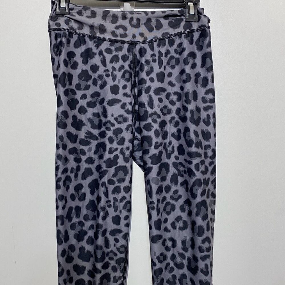 Aloha Fitness Women's Black Gray Leopard Print Pullon Leggings Size Medium